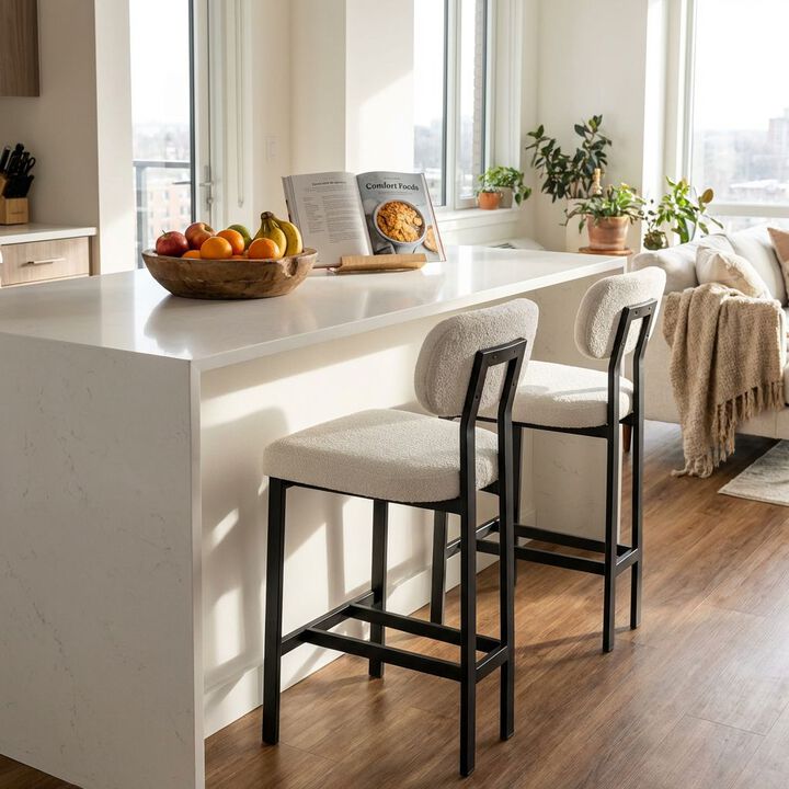 Envelor Counter Height Upholstered Chenille Bar Stool with Metal Legs, Set of 2