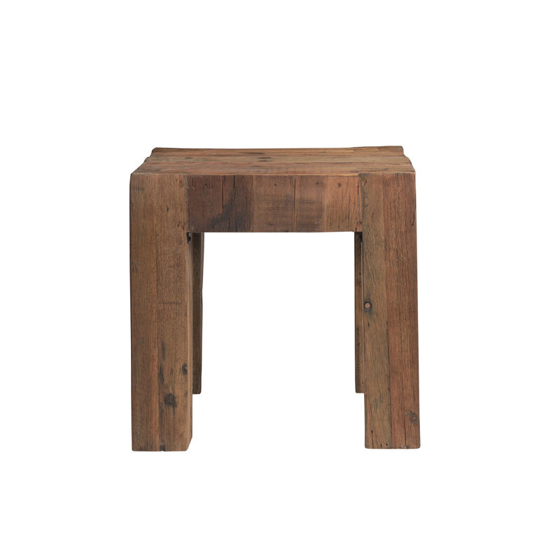 Kiosk Side End Table, Reclaimed Wood, Rustic Brown Finish, Chunky Block Legs, 20 Inch image number 0