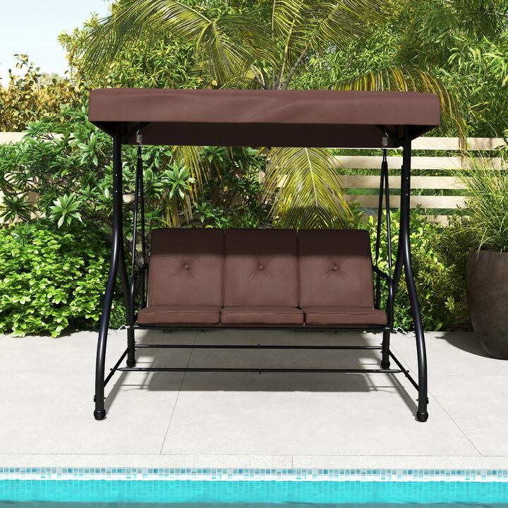 Mondawe 3 Seat Outdoor Converting Glider Porch Swing with Adjustable Canopy