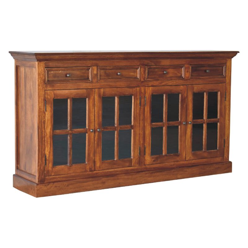 Solid Wood Large Chestnut Sideboard with 4 Glazed Doors