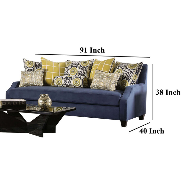 Omis Sofa, Navy Blue Velvet, 8 Accent Pillows, Solid Wood, 91 Inch image number 5