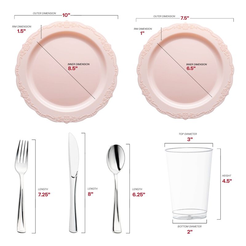Pink Vintage Round Plastic Wedding Value Set (30 Sets) image number 2