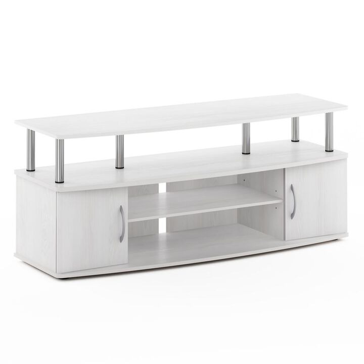 Furinno Furinno JAYA Large Entertainment Center Hold up to 55-IN TV, White Oak, Stainless Steel Tubes