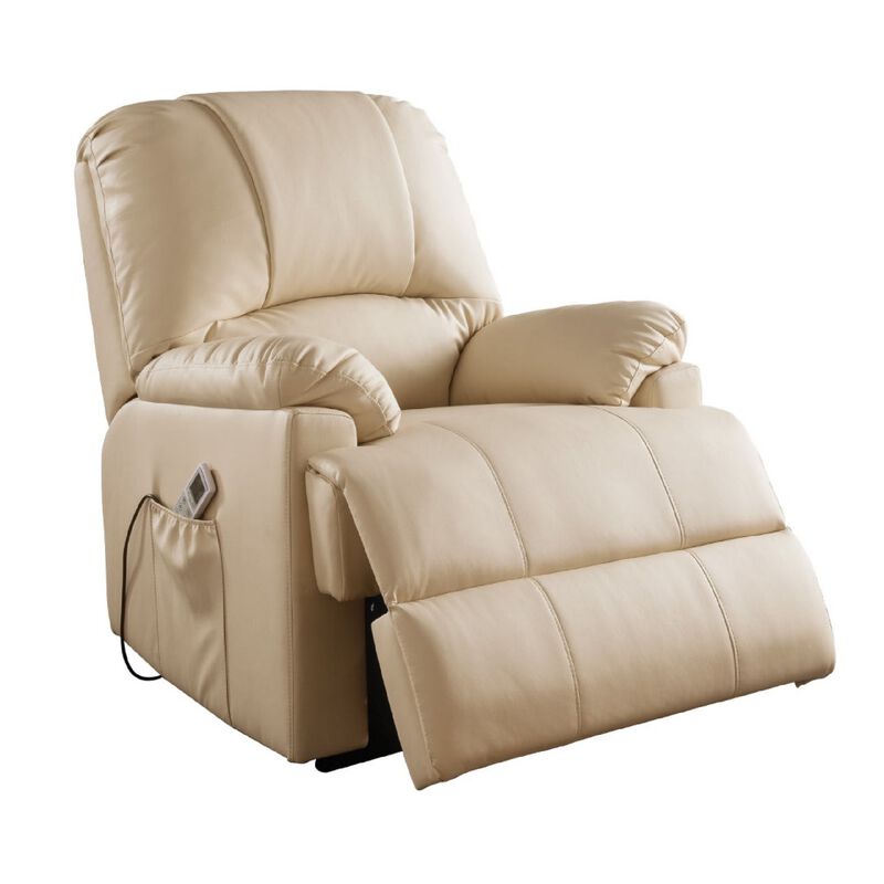 Contemporary Polyurethane Upholstered Metal Recliner with Power Lift, Beige-Benzara image number 3