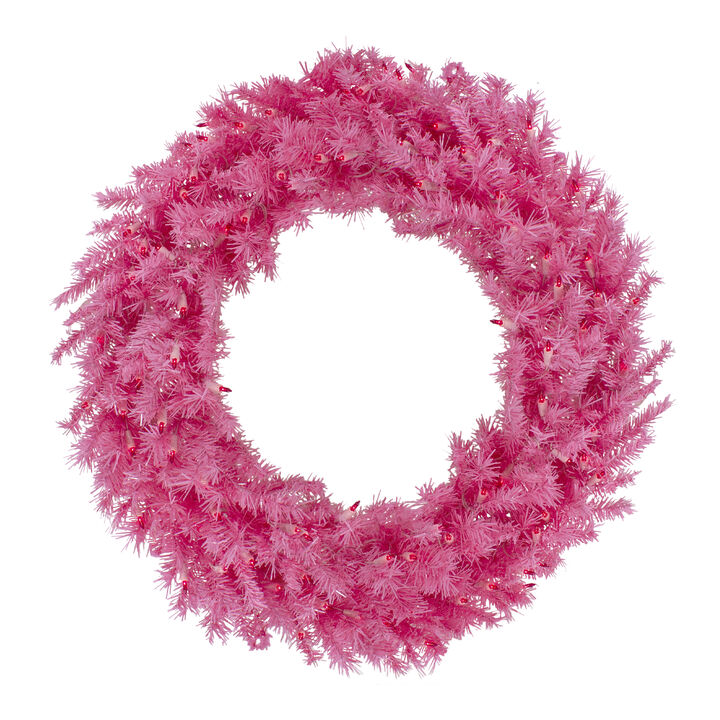 36" Pre-Lit Pink Spruce Artificial Christmas Wreath  Pink Lights
