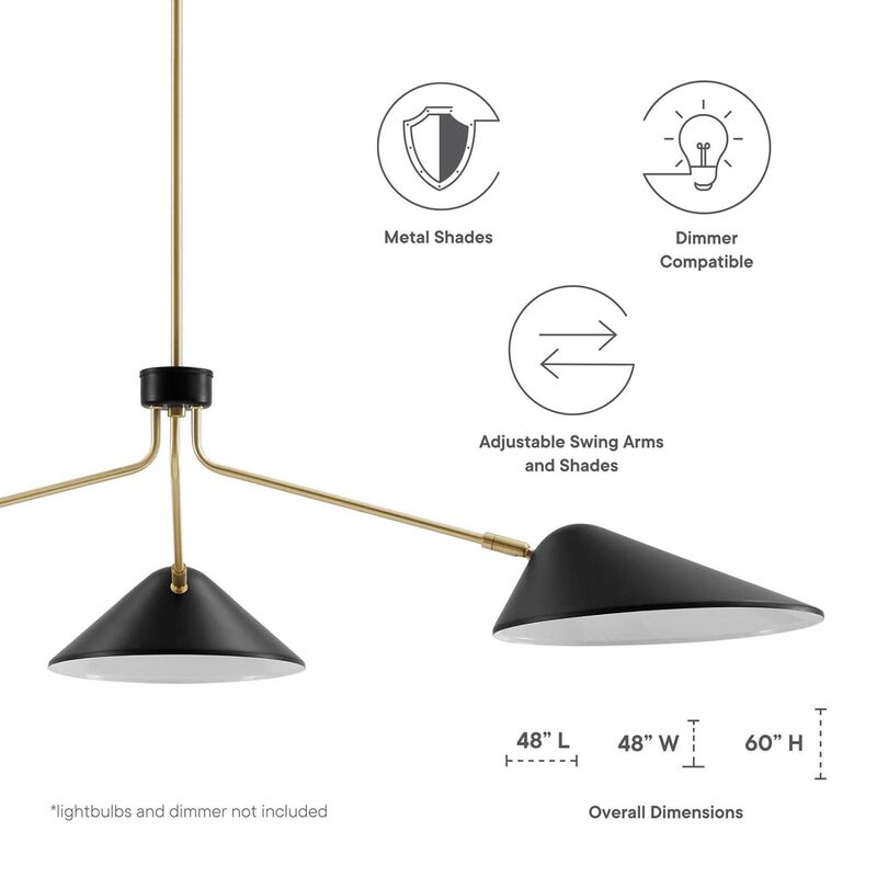 Modway Journey 3-Light Modern Metal Arm Pendant in Black/Satin Brass image number 7