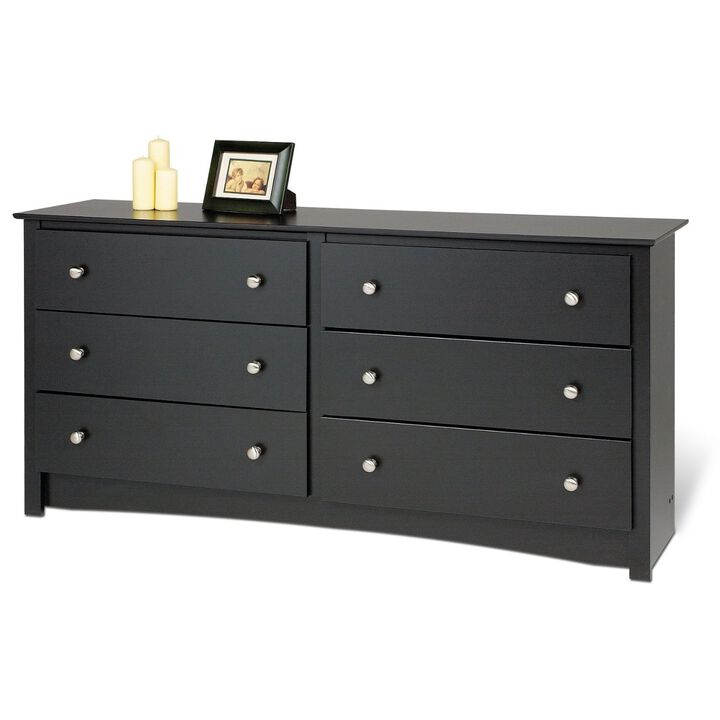 Hivvago Bedroom Dresser in Black Finish with 6 Drawers and Metal Knobs