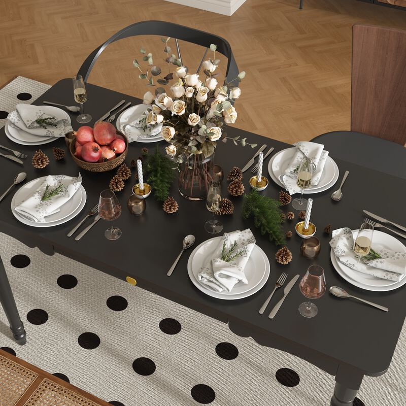 FUFU&GAGA Black Dining Table with Drawer, MDF & Rubberwood Construction (47.2" W x 29.4" H x 23.6" D), Black