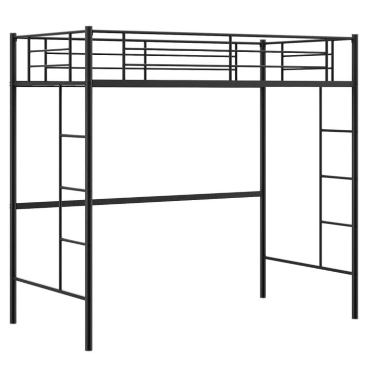 Hivvago Twin Size Space-saving Metal Loft Bed with Full-Length Guardrail and 2 Ladders-Black