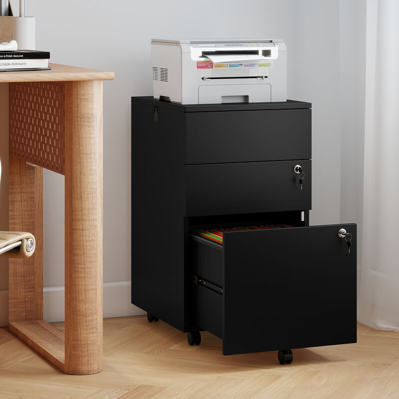 Mobile 3-Drawer File Organizer, Locking Cabinet for Letter Legal A4 image number 1