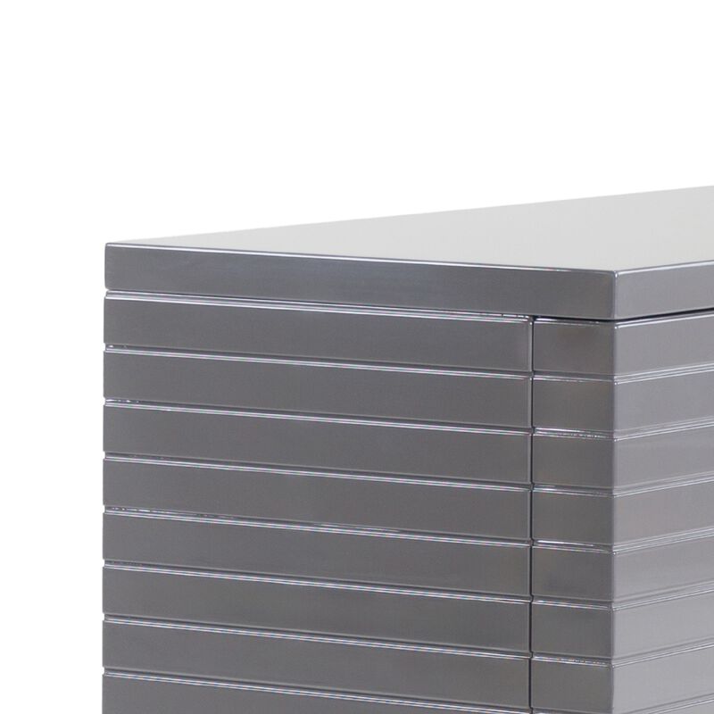 Cid Resu Sideboard Buffet Cabinet, 4 Doors w Slatted Design, 79 Inch, Glossy Gray