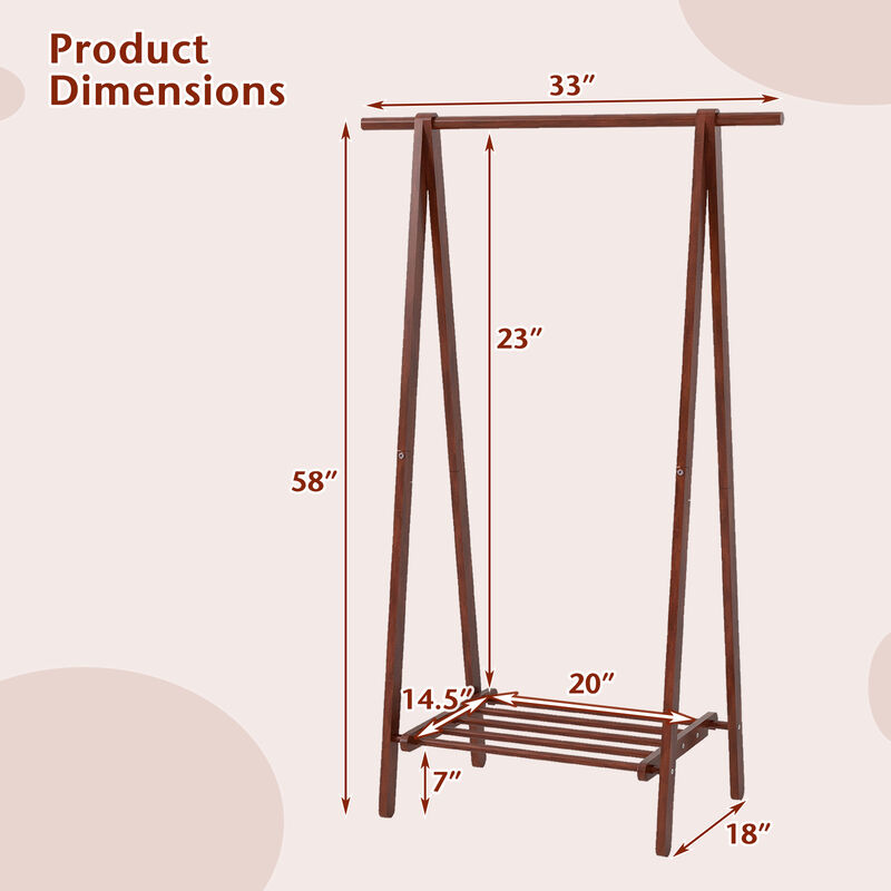 Rubber Wood Folding Clothes Rack with Bottom Storage Shelf for Home-Walnut image number 2