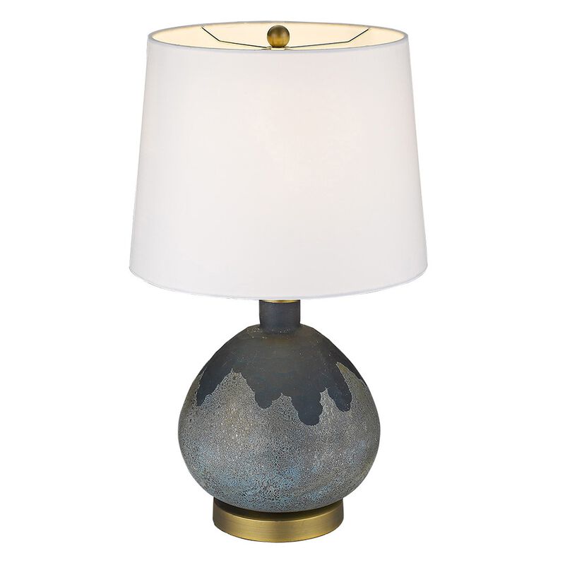 HomeRoots 22" Teal Blue Concrete Gourd Table Lamp With Cream Empire Shade image number 2