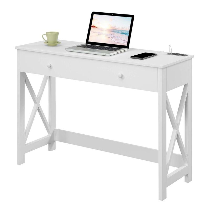 Convenience Concepts Oxford 42 inch Desk with Charging Station White
