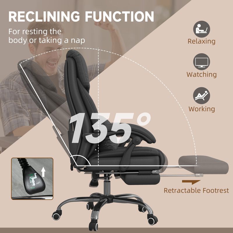 Kneading Massage Office Chair, Reclining Executive Office Chair, PU Leather High Back Computer Chair with Lumbar Cushion, Footrest, Adjustable Height, Black
