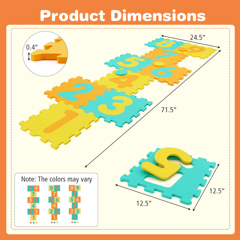 Foam Puzzle Floor Mat for Kids &ndash; 9 Interlocking Pieces with 3 Marker Discs image number 2