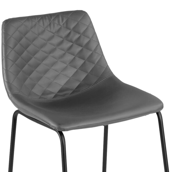 Glamour Home Set of 2 Ave Iron Frame Gray Faux Leather Bar Stool with Stitching
