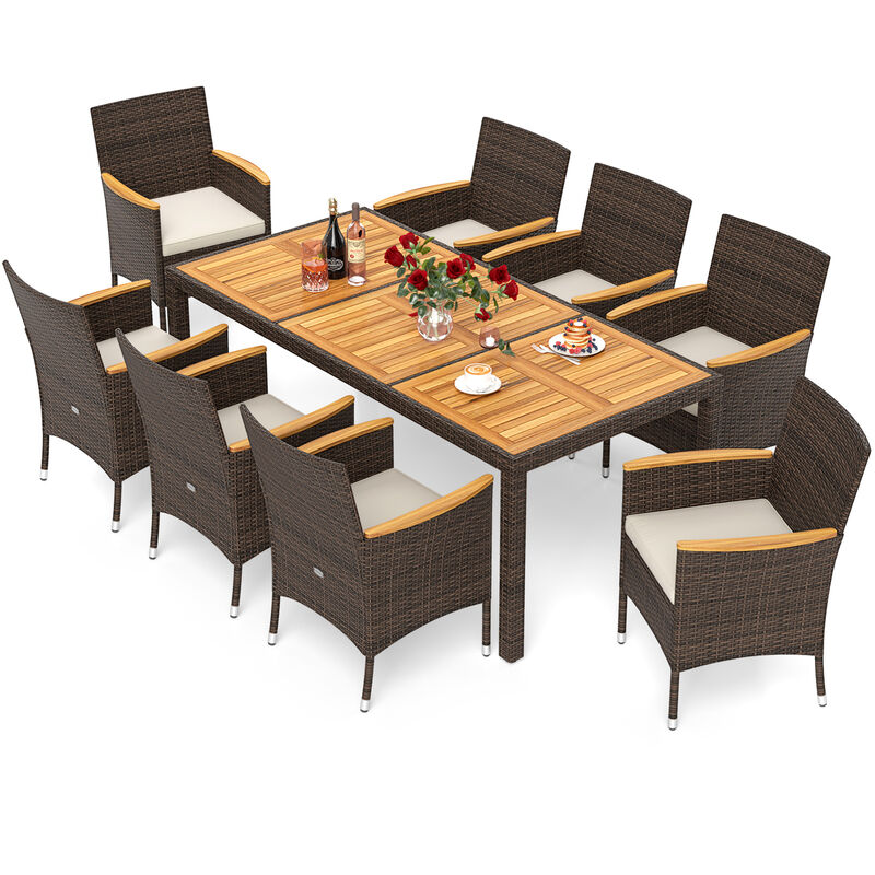 Outdoor Dining Set with Acacia Wood Table Top – 9-Piece Set for Patio or Garden