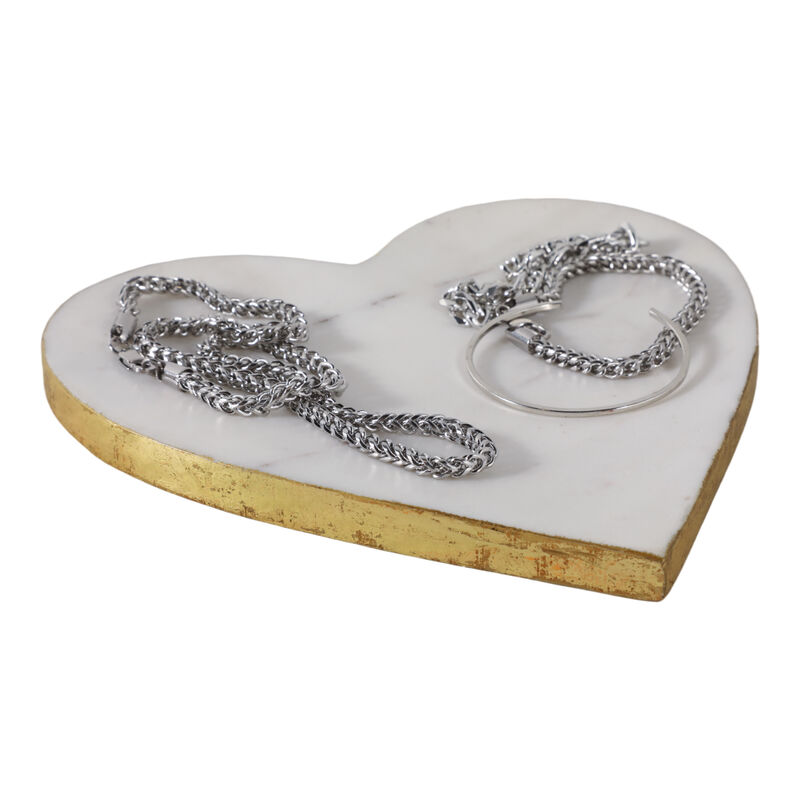 8x8" Marble Heart Tray W/ Gold Edges, White image number 1