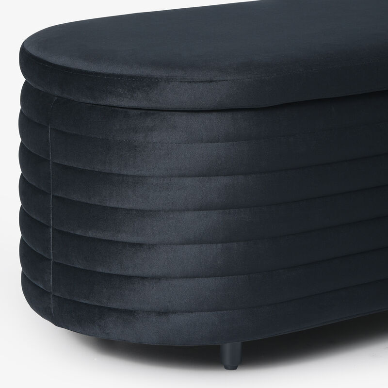 WestinTrends 42" Wide Mid-Century Modern Upholstered Velvet Tufted Oval Storage Ottoman Bench