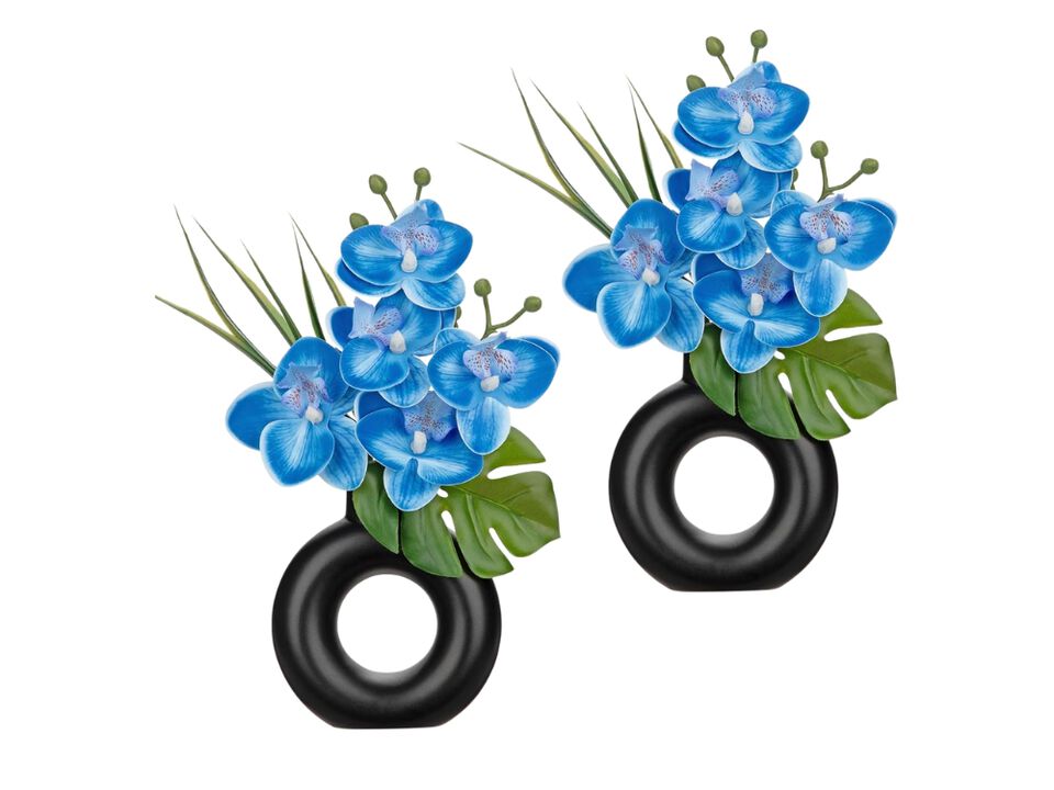 2 Piece Black Artificial Orchid Flowers Wedding Centerpiece Decor