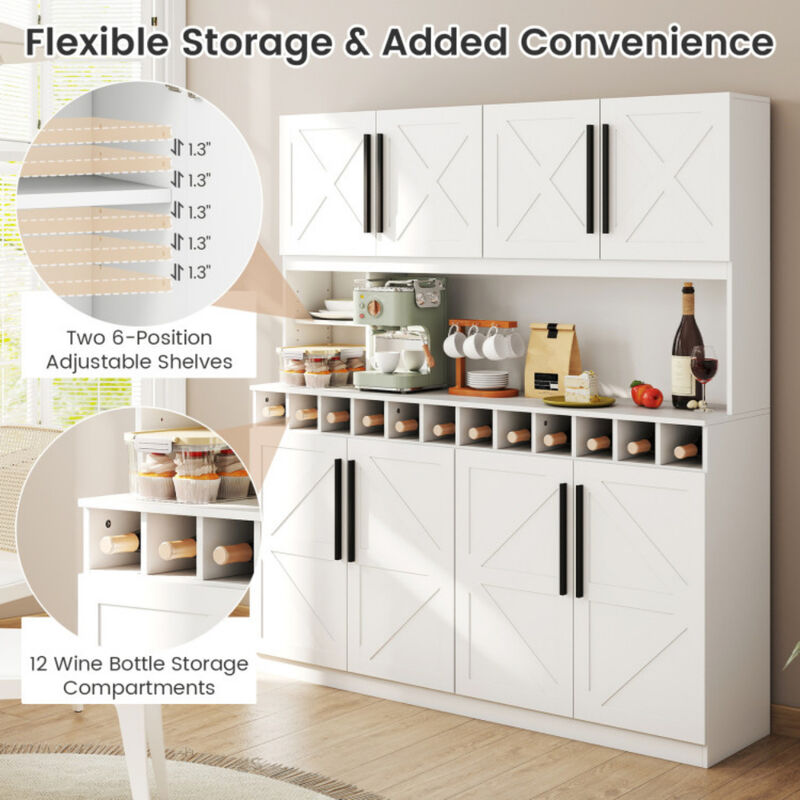 Farmhouse Kitchen Buffet Hutch 70" with 4 Cabinets and 2 Open Shelves image number 6