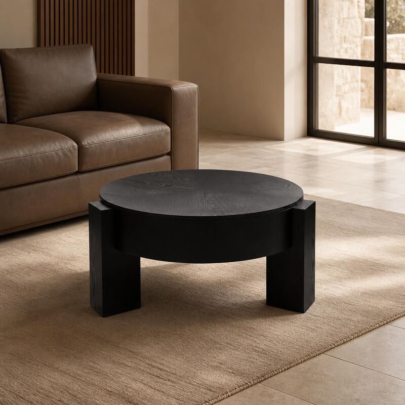 GOODSILO 33 Inch Round Coffee Table With Hidden Storage, Modern Sturdy Accent Table For Living Room Small Spaces image number 2