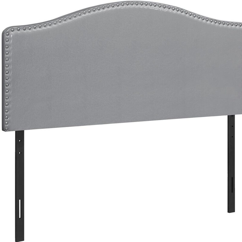 HomeRoots Gray Faux Leather Upholstered Arched Queen Headboard With Nail Head Trim image number 2