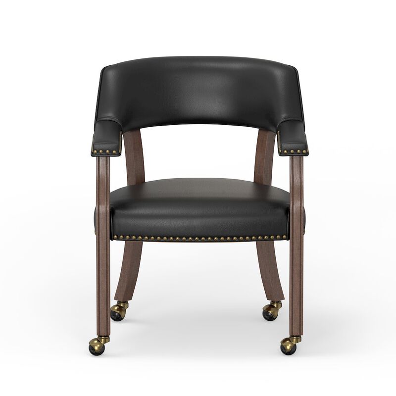 Georgio Dining and Game Chair in Walnut with Black Faux Leather