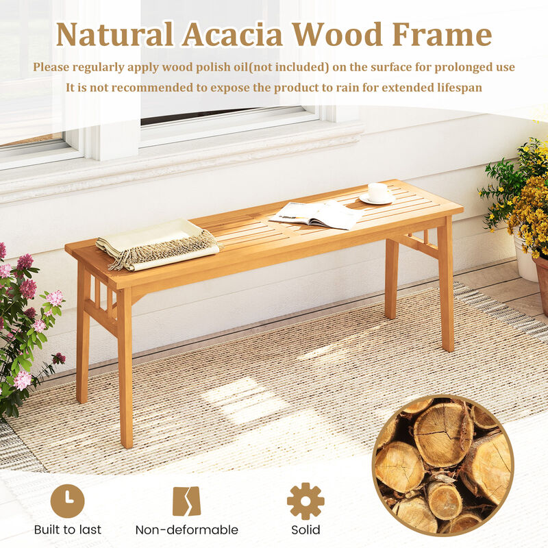 48" Acacia Wood Bench with Slatted Seat and Triangular Support Structure &ndash; 1 Piece image number 5