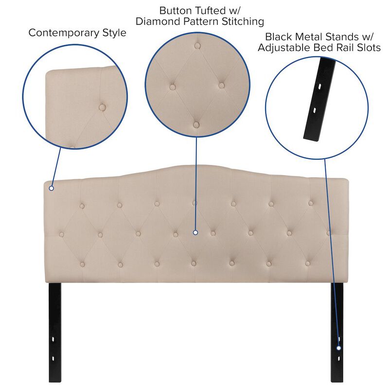 Flash Furniture Tufted Upholstered Queen Size Headboard in Beige Fabric image number 2