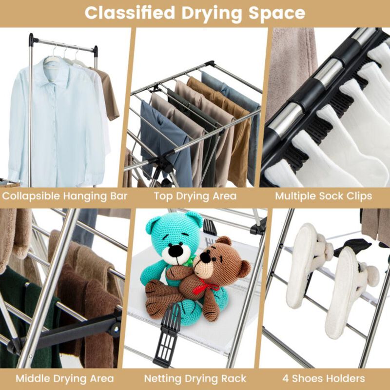 Hivvago Clothes Drying Rack with 6-Level Adjustable Height