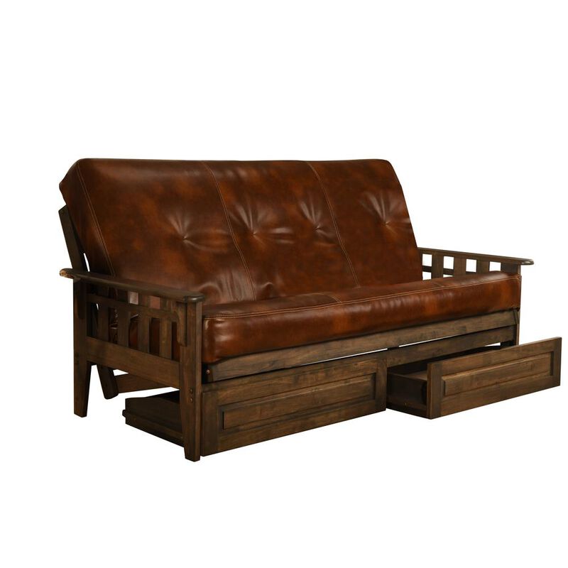 Tucson Frame-Rustic Walnut Finish-Oregon Trail Saddle Mattress-Storage Drawers