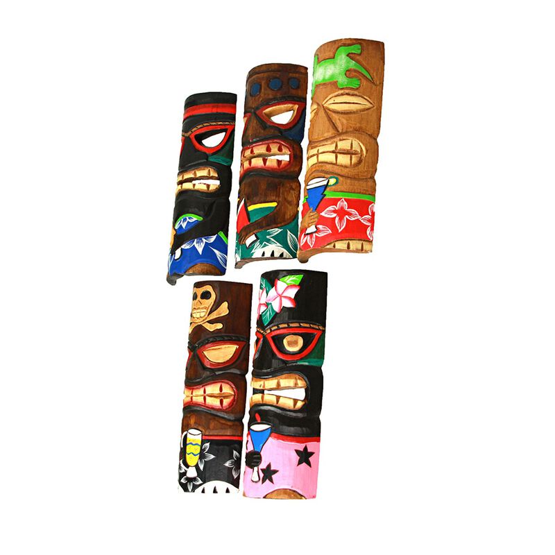 Set Of 5 Polynesian Style Wooden Tiki Masks 10 In image number 2