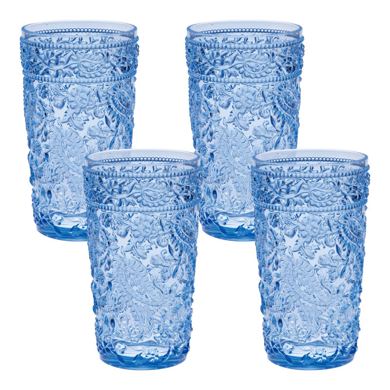 Set of 4 Paisley Pattern Acrylic Stemless Highball Glasses – Elegant and Durable Drinkware for Any Occasion