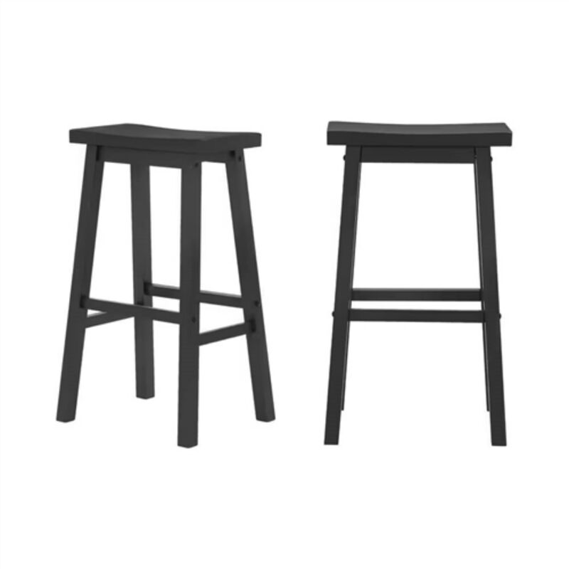 Saddle Seat Barstools Set of 2 &ndash; Farmhouse Style Wood Bar Height Chairs for Kitchen or Breakfast Bar