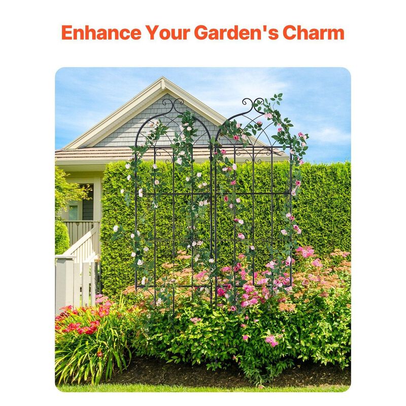 Outdoor Garden Trellis 2-Pack, Metal Climbing Plant Support for Flowers & Cucumbers-Black image number 6