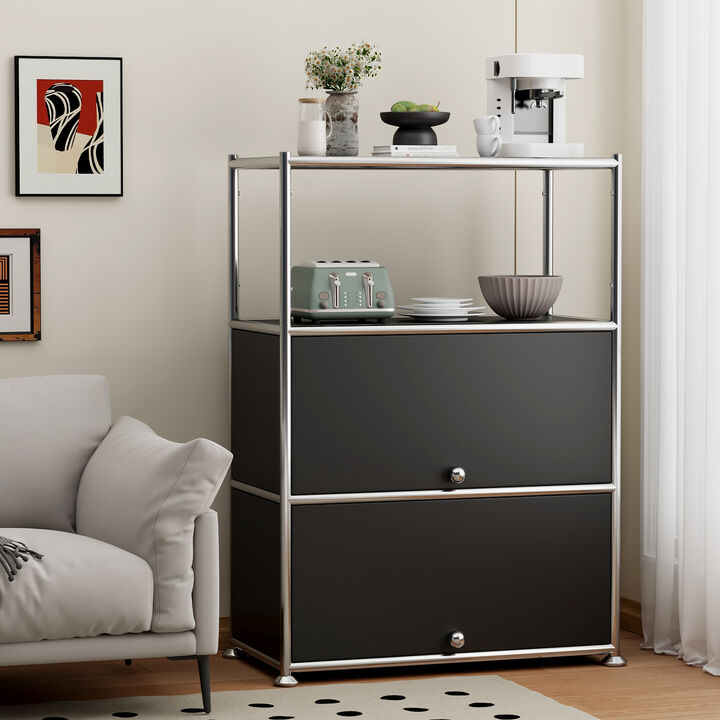 MEGA CASA Three-Layers Steel Hollow-carved Design Sideboard Cabinet For Kitchen,Living Room