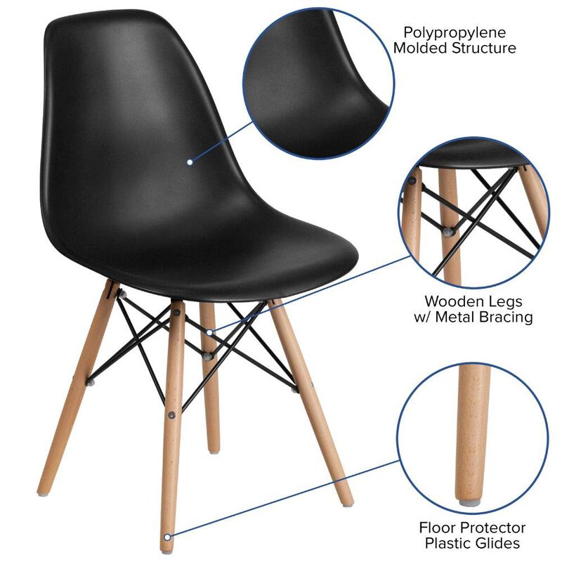 Flash Furniture Elon Series Black Plastic Chair with Wooden Legs