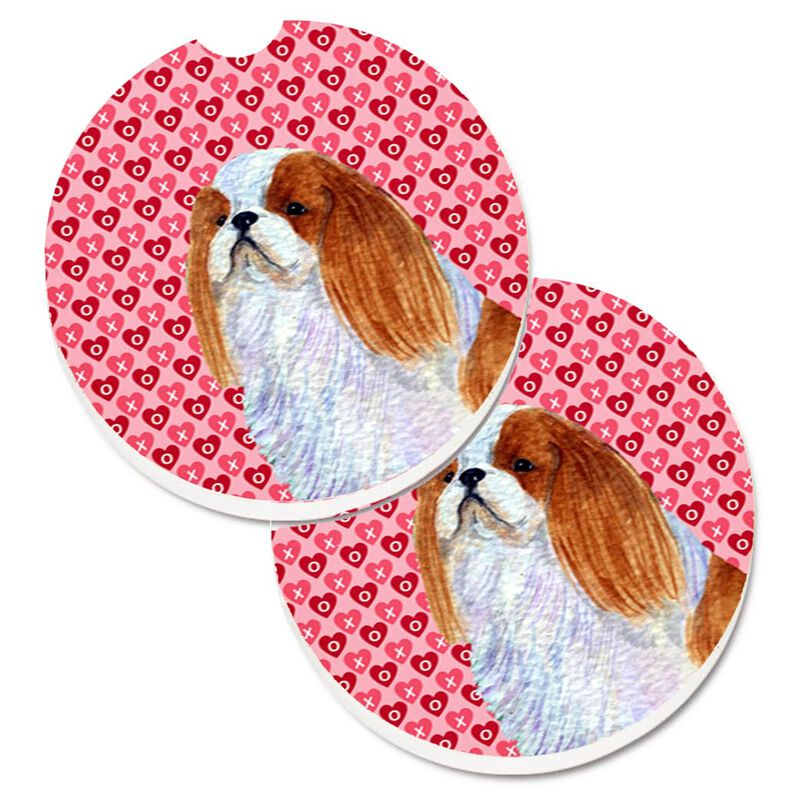 Caroline's Treasures English Toy Spaniel Hearts Love & Valentine's Day Portrait Set of 2 Cup Holder Car Coasters SS4507CARC, 2.56, Multicolor image number 0