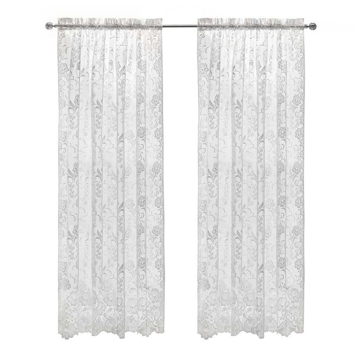 Habitat Limoges Sheer Rod Pocket Timeless and Naturalistic Floral Designs Curtain Panel 55" x 84" White