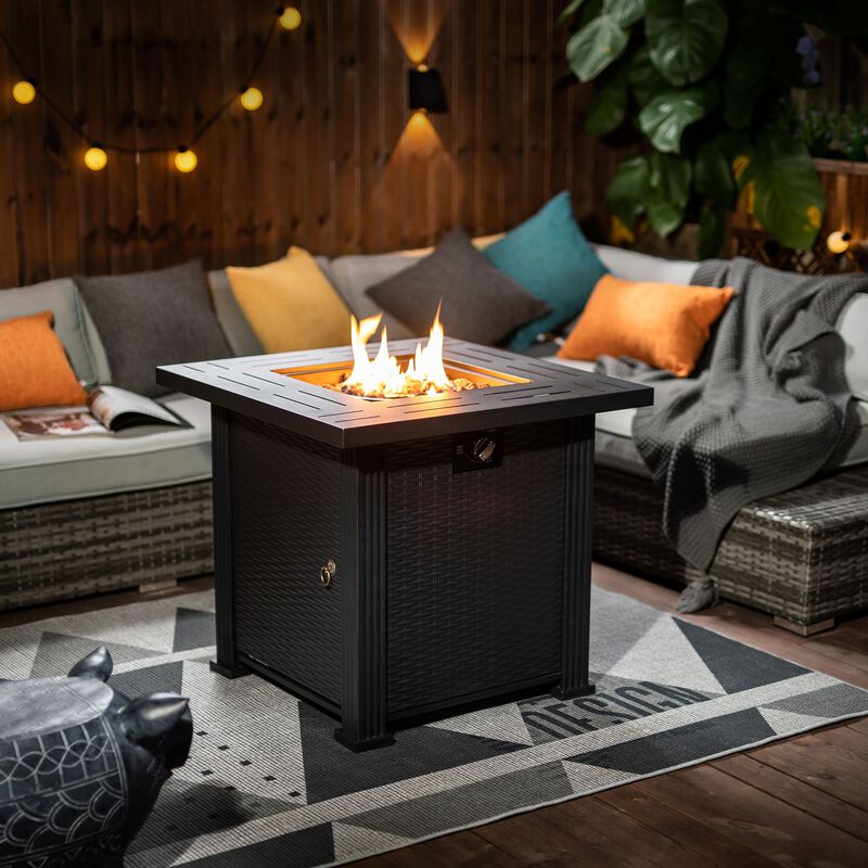 Mondawe Outdoor 28 Inch Wicker Square Fire Pit Table
