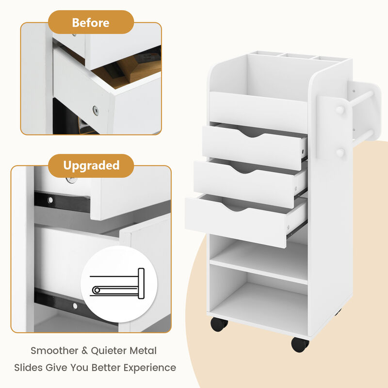 Utility Trolley with Open Shelves and 3 Drawers