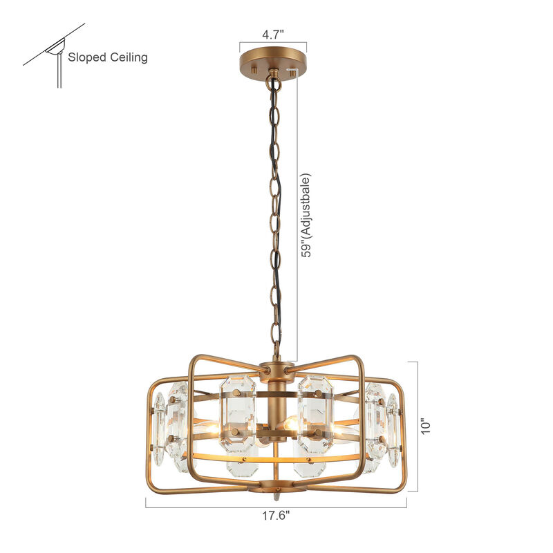 18 in. 4-Light Gold Crystal Caged Chandelier