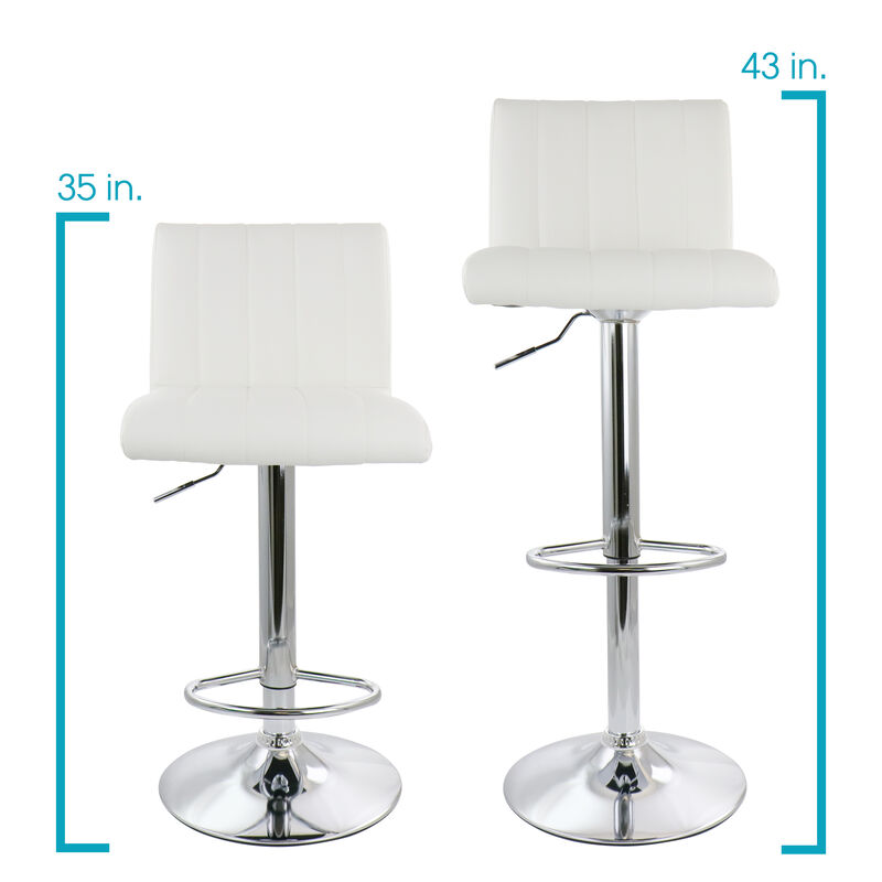 Elama 2 Piece Tufted Faux Leather Adjustable Bar Stool in White with Chromed Base
