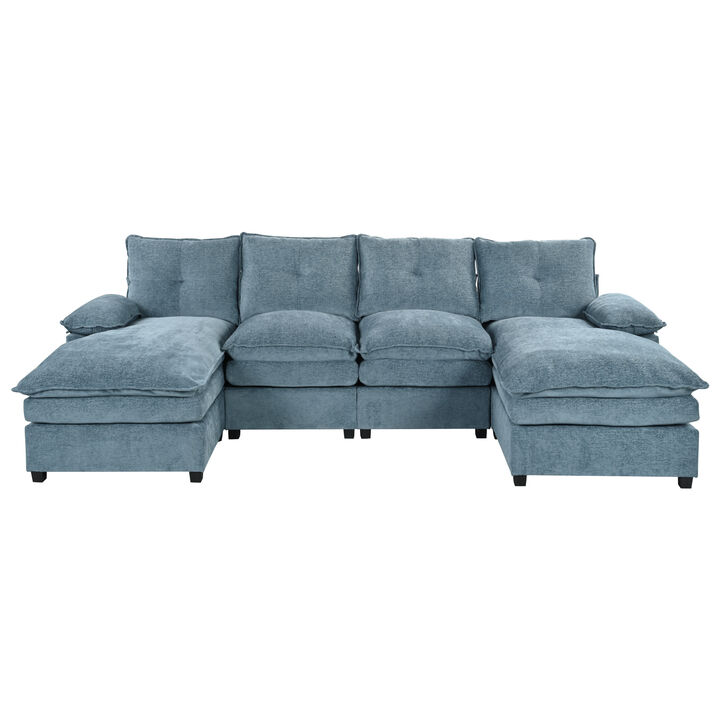 Merax U-Shaped Chenille Sectional Sofa with Adjustable Armrest Pillows.