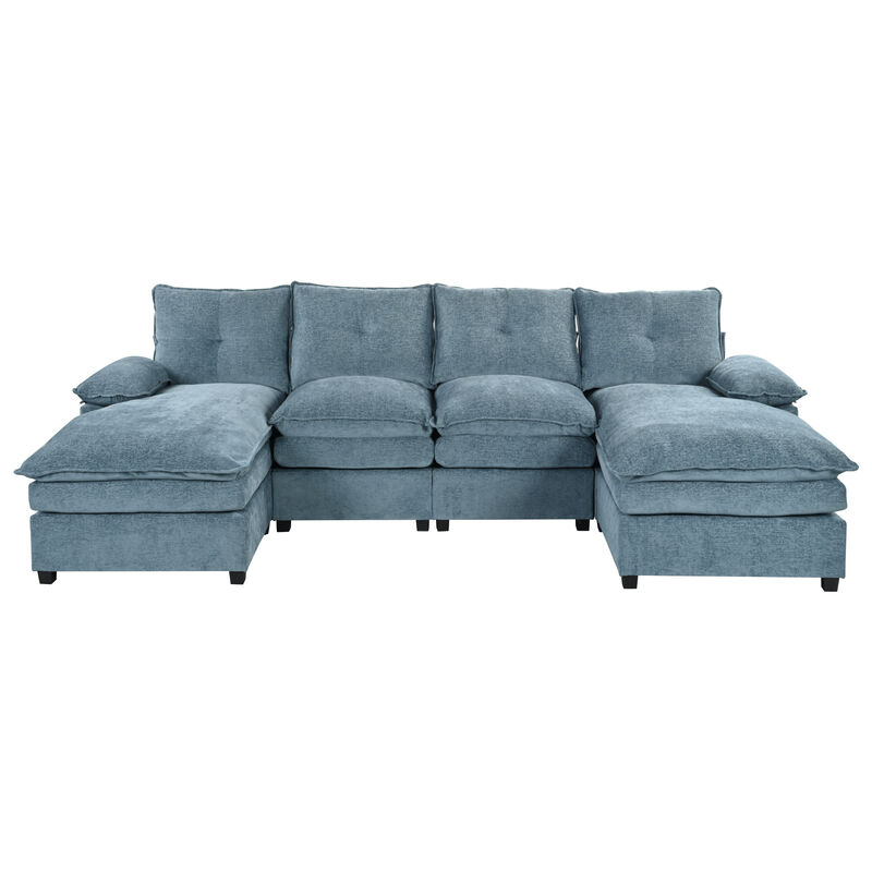Merax U-Shaped Chenille Sectional Sofa with Adjustable Armrest Pillows.