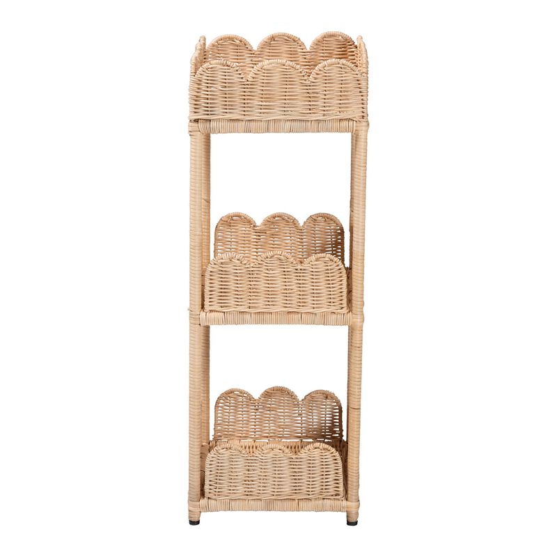 bali & pari Brooks Natural Rattan 3-Tier Storage Shelf &ndash; Handwoven Wicker Display Stand with Scalloped Borders, Coastal Boho Accent Furniture image number 3