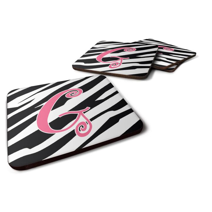 Caroline's Treasures CJ1037-GFC Monogram-Zebra Stripe and Pink Foam Coasters (Set of 4), Initial Letter G, 3.5 H x 3.5 W, Multicolor