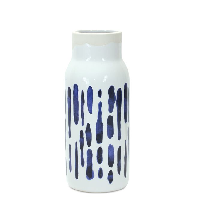 Hivvago Set of Two Blue and White Abstract Cylinder Ceramic Table Vase